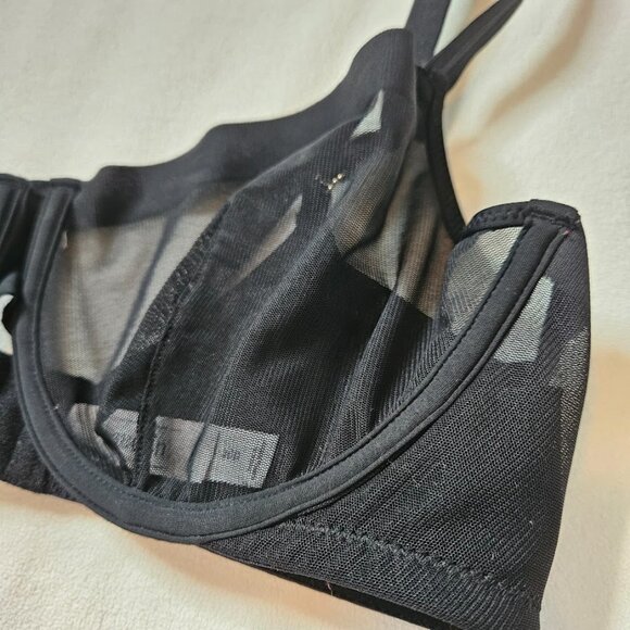 Auden Black Mesh Unlined Bra Sheer Underwire See-Through Demi Coverage Size 36D - Picture 5 of 15
